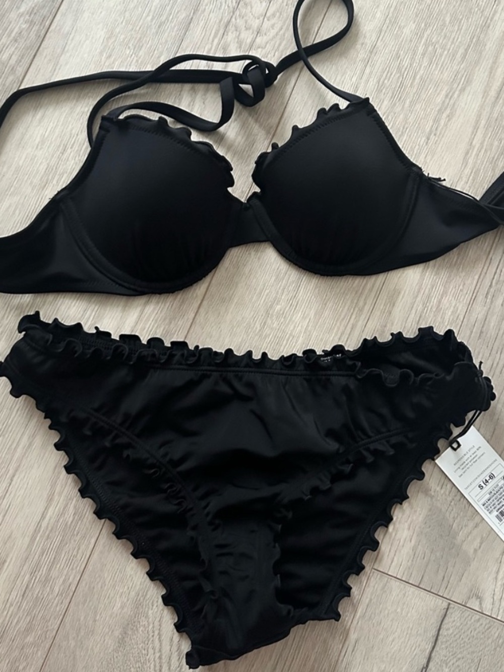 Shade & Shore Black Ruffled Bikini Set
